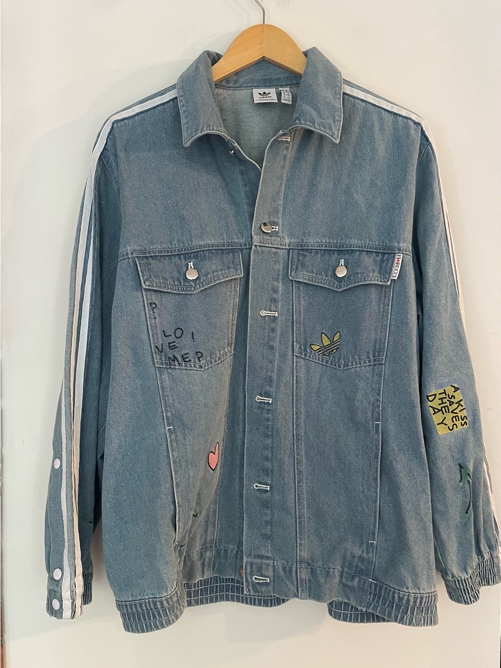 Limited Edition adidas Originals x Fiorucci Denim Jacket Oversized Light Wash Bl